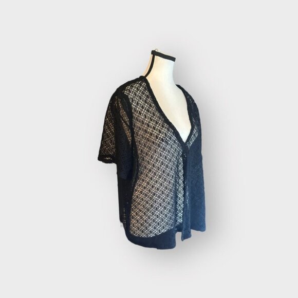 Women’s Tradition 1x Lace Short Sleeve Button Down Top Black Lace 14 16 - Picture 7 of 9